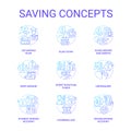 Saving for education blue gradient concept icons set