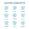 Saving for education turquoise concept icons set Royalty Free Stock Photo