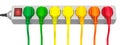 Saving energy consumption concept, row from colored plugs. 3d re Royalty Free Stock Photo