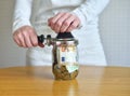 Saving Euro Money In Glass Jar Royalty Free Stock Photo