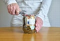 Saving Euro Money In Glass Jar Royalty Free Stock Photo