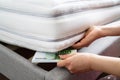 Saving Euro Money Under Bed Mattress Royalty Free Stock Photo