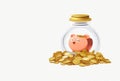 Saving money business concept with piggy bank, tree, coins, money