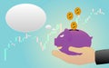 Saving money coin to the pink piggy bank, financial concept. Royalty Free Stock Photo