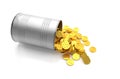 Saving money concept, Golden coins in a metal can on white background. 3D illustration Royalty Free Stock Photo