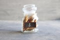 Saving money jar. Golden coins. Royalty Free Stock Photo