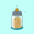 Saving money jar and stack of coins Royalty Free Stock Photo