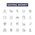 Saving money line vector icons and signs. Thrifty, Economizing, Saving, Investment, Budgeting, Bargaining, Avoiding Royalty Free Stock Photo