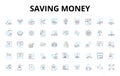 Saving money linear icons set. Frugality, Budgeting, Thriftiness, Discounts, Coupons, Bargains, Economy vector symbols Royalty Free Stock Photo