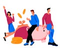 Saving money and making profit with business people flat vector isolated. Royalty Free Stock Photo