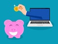 Saving money through online channels. online financial communication concept
