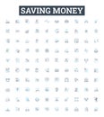 Saving money vector line icons set. Frugal, Budgeting, Investing, Thrifty, haircut, Discounts, penny-pinching