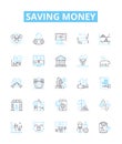 Saving money vector line icons set. Frugal, Budgeting, Investing, Thrifty, haircut, Discounts, penny-pinching
