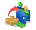 Saving money in wallet in flat isometric illustration design Royalty Free Stock Photo