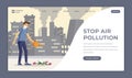 Saving nature flat landing page template. Stop air pollution, decrease industrial emissions one page website design. Man