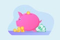 Saving piggy bank isolated concept with money and modern flat style Royalty Free Stock Photo