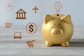 Saving plan with gold piggy bank Royalty Free Stock Photo