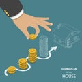 Saving plan to buy house flat isometric vector concept.
