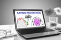 Saving protection concept on a laptop screen