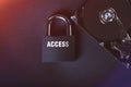 Saving user data. Hacking a password on a PC. Closing access to files. Hackers and secret data. HDD and key with lock.