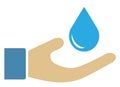 Saving water icon or symbol with human hand and waterdrop Royalty Free Stock Photo