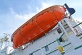 The saving whaleboat onboard the sea vessel, the bottom view Royalty Free Stock Photo