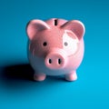 Savings aesthetics Pink piggy bank on blue background, minimalistic composition