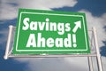 Savings Ahead Save Money Road Freeway Sign Royalty Free Stock Photo