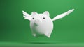 Savings concept design of piggy bank with wing flying on green background 3D render