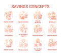 Savings concept icons set. Different banking systems, deposit account variety idea thin line illustrations. Passive Royalty Free Stock Photo