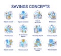 Savings concept icons set. Different banking systems, deposit account variety idea thin line illustrations. Passive Royalty Free Stock Photo