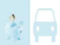 Piggy bank and dollar banknotes on pastel blue background Royalty Free Stock Photo