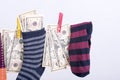 Savings hidden in a sock Royalty Free Stock Photo