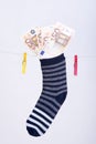 Savings hidden in a sock Royalty Free Stock Photo