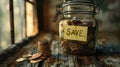 The savings jar with coins.AI generated image Royalty Free Stock Photo