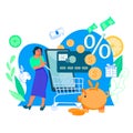 Savings on online purchases and cashback concept, flat vector isolated.