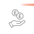 Human hand and money British pound dropping coin line icon Royalty Free Stock Photo