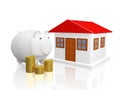 Savings Piggy Bank Gold Coins and House