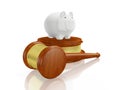 Savings Piggy Bank and Judge Gavel Mallet