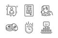 Savings, Prescription drugs and Fast delivery icons set. Developers chat, Coffee vending and Smile signs. Vector