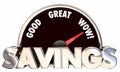 Savings Speedometer Money Saved Best Prices Offers Royalty Free Stock Photo