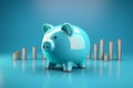 Savings symbolism 3D rendering of a blue piggy bank