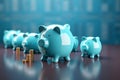 Savings symbolism 3D rendering of a blue piggy bank