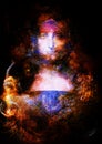 Saviour of the world. Salvador mundi. My own reproduction of Leonardo DaVinci painting. Cosmic space collage. Royalty Free Stock Photo