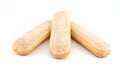 Savoiardi biscuits, also known as Ladyfingers,on white background.
