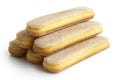 Savoiardi italian sponge biscuits on white.
