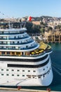 Stern cruise ship Costa Diadema against the background of the city of Savona, Italy