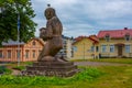 Savonlinna's hero statue in front of the cathedral, Finland