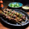 Savor the Authenticity Freshly Grilled Xinjiang Lamb Skewer. Generative AI