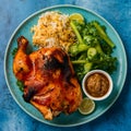 Savor a delicious chicken BBQ feast on a vibrant plate
